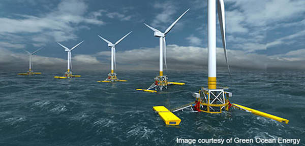 The Wave Treader device can be attached to the base of wind turbines to generate wave energy. Image courtesy of Green Ocean Energy.