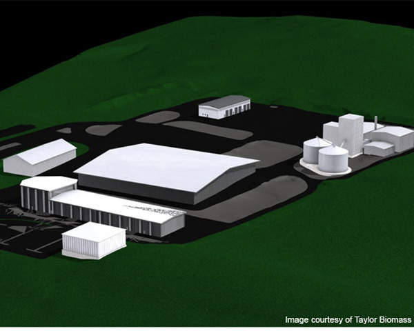 Artist’s rendering of the solid waste to electricity generation plant. Image courtesy of Taylor Biomass Energy.
