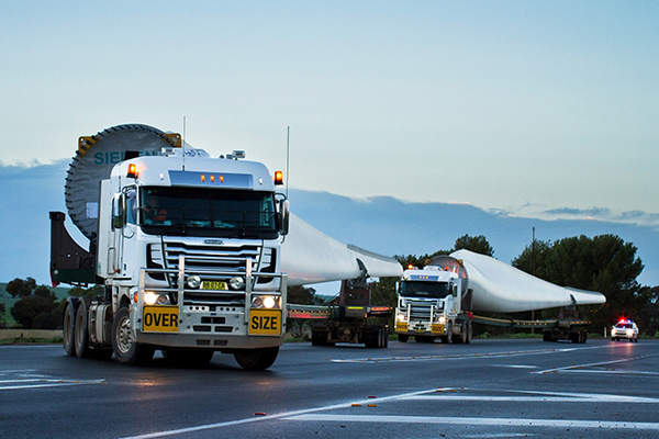 The turbine components were transported to the project site in individual parts, with police escort. Image courtesy of www.siemens.com/press.