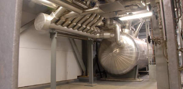 The boiler heats water to create superheated steam, which drives a two-shaft turbine. Image courtesy of Burmeister & Wain Scandinavian Contractor A/S.