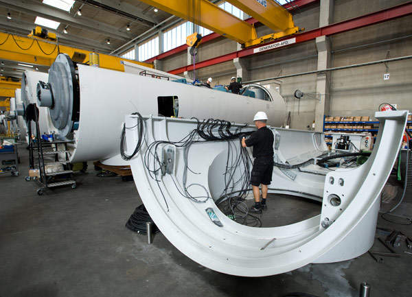 The turbines used at the Burbo offshore wind farm were manufactured at Siemens' Aalborg factory.